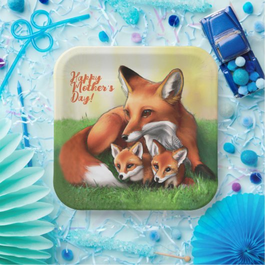 Red Fox Mutter und Kits im Gras Pappteller (Party)