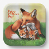 Red Fox Mutter und Kits im Gras Pappteller (Vorderseite)