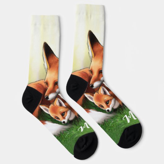 Red Fox Mutter und Kits im Gras Socken (Rechts)