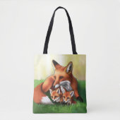 Red Fox Mutter und Kits im Gras Tasche (Vorderseite)