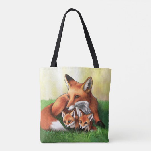 Red Fox Mutter und Kits im Gras Tasche (Rückseite)