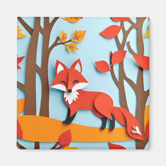Red Fox Papercraft Effect Woodland Wildlife Magnet (Vorne)