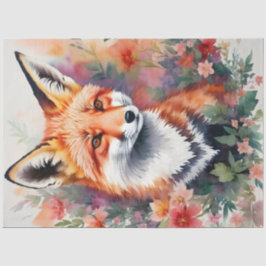 Red Fox Portrait Floral Art Seidenpapier