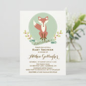 Red Fox Portrait Floral Baby Dusche Einladung (Stehend Vorderseite)