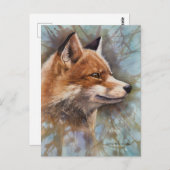 Red Fox Profil Portrait Wasserfarbe Hintergrundbil Postkarte (Vorne/Hinten)