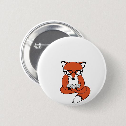 Red fox reading book button (Vorne & Hinten)