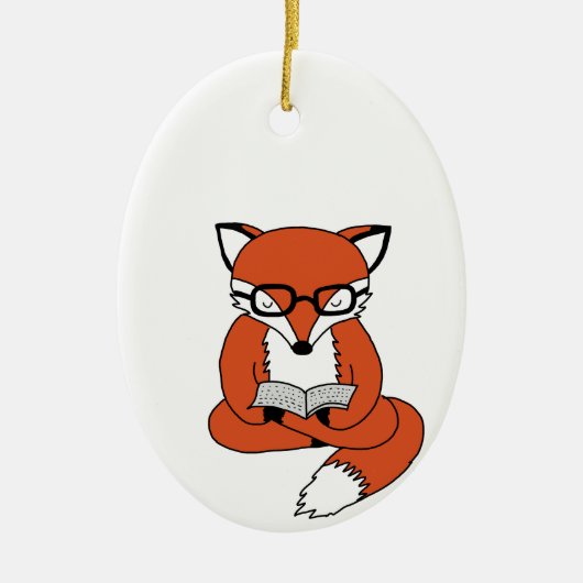 Red fox reading book keramik ornament (Vorne)