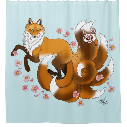 Red Fox Schwanzes Kitsune Kasai Duschvorhang (Vorderseite)