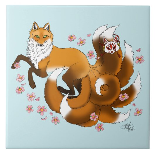 Red Fox Schwanzes Kitsune Kasai Fliese (Vorderseite)