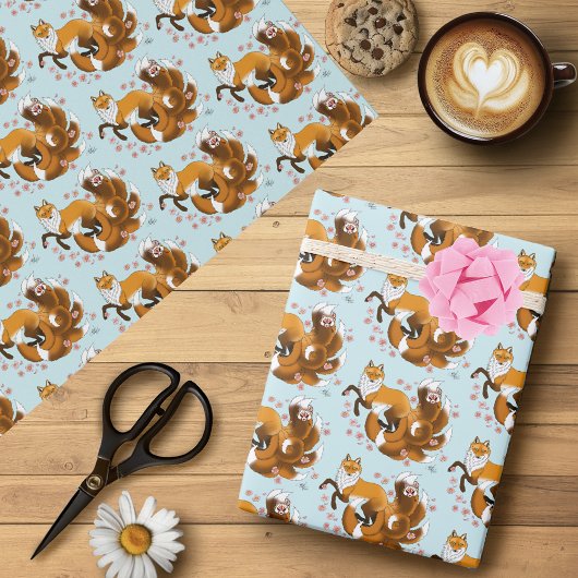 Red Fox Schwanzes Kitsune Kasai Geschenkpapier