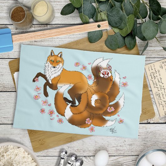 Red Fox Schwanzes Kitsune Kasai Geschirrtuch