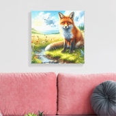 Red Fox Sitting by Stream Stretched Canvas Print Leinwanddruck (Insitu (Wohnzimmer))