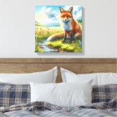 Red Fox Sitting by Stream Stretched Canvas Print Leinwanddruck (Insitu (Schlafzimmer))