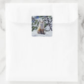Red Fox sitzend auf der Schneebrücke, Vulpes, Mt. Quadratischer Aufkleber (Tasche)
