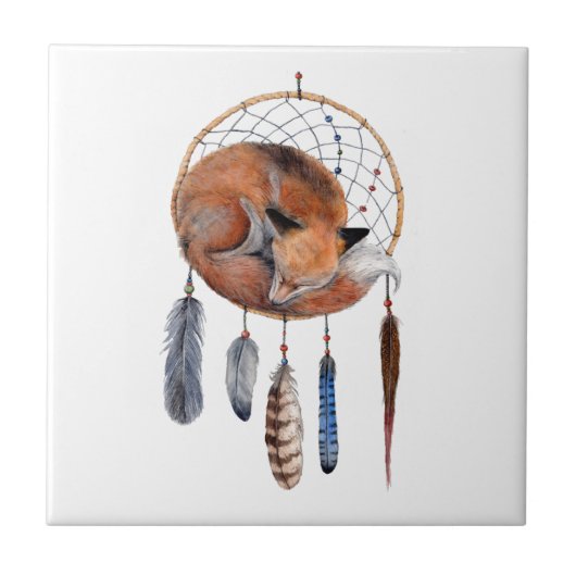 Red Fox Sleeping on Dreamcatcher Fliese (Vorderseite)