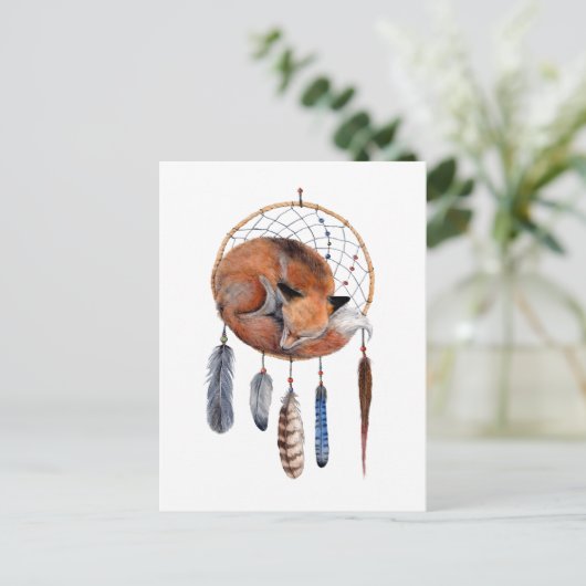 Red Fox Sleeping on Dreamcatcher Postkarte (Stehend Vorderseite)