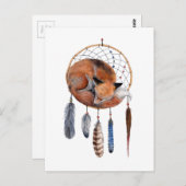 Red Fox Sleeping on Dreamcatcher Postkarte (Vorne/Hinten)