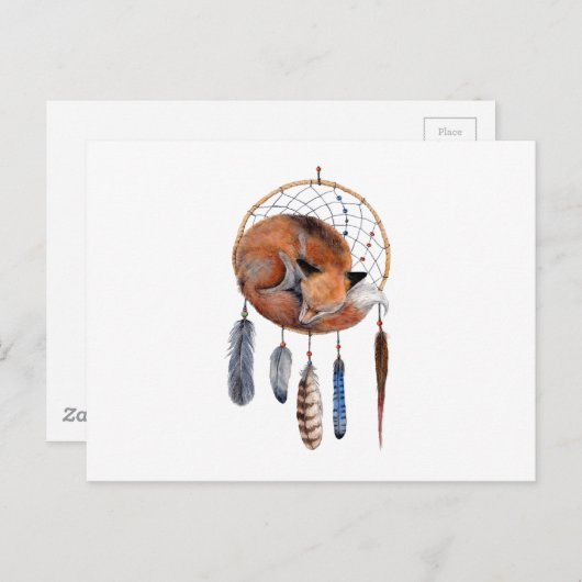 Red Fox Sleeping on Dreamcatcher Postkarte (Vorne/Hinten)
