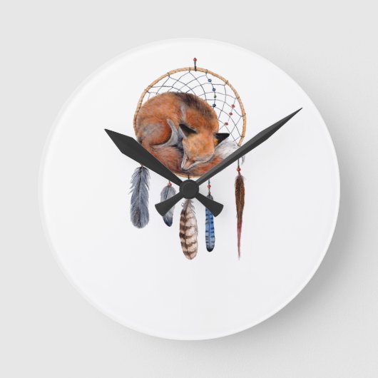 Red Fox Sleeping on Dreamcatcher Runde Wanduhr (Vorderseite)