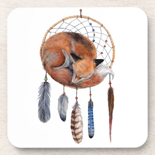 Red Fox Sleeping on Dreamcatcher Untersetzer (Vorderseite)