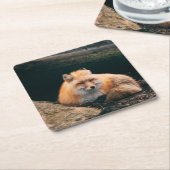 Red Fox Sleeping Rechteckiger Pappuntersetzer (angewinkelt)