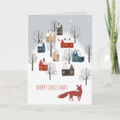Red Fox Snowy Nordic Village Frohe Weihnachten (Vorderseite)