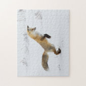 Red Fox Sprünge im Schnee Puzzle (Vertikal)