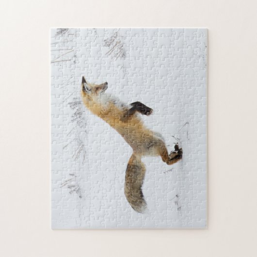 Red Fox Sprünge im Schnee Puzzle (Vertikal)