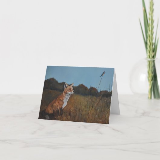 Red Fox und Bluebird Animal Wildlife Art Note Card Karte (Vorderseite)