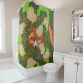 RED FOX UNTER DEN GRÜNEN BLÄTTER UND FOLIAGE DUSCHVORHANG (Beispiel)