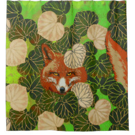 RED FOX UNTER DEN GRÜNEN BLÄTTER UND FOLIAGE DUSCHVORHANG