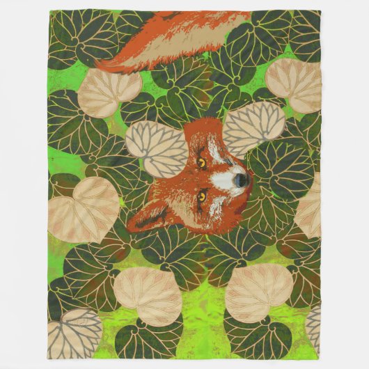 RED FOX UNTER DEN GRÜNEN BLÄTTER UND FOLIAGE FLEECEDECKE (Vorderseite)