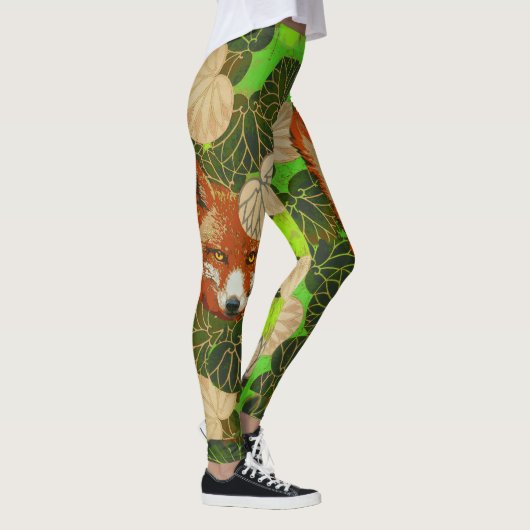 RED FOX UNTER DEN GRÜNEN BLÄTTER UND FOLIAGE LEGGINGS (Rechts)
