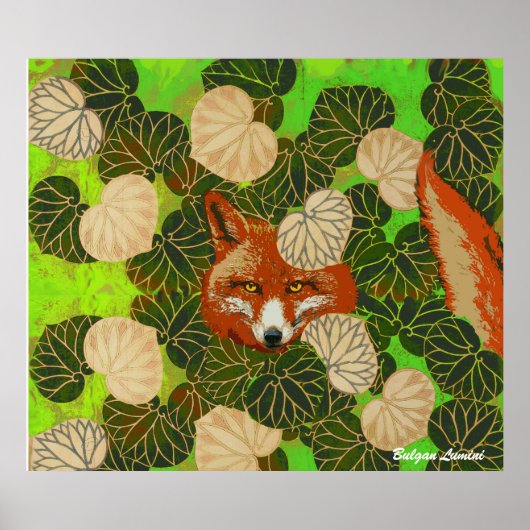 RED FOX UNTER DEN GRÜNEN BLÄTTER UND FOLIAGE POSTER (Vorne)