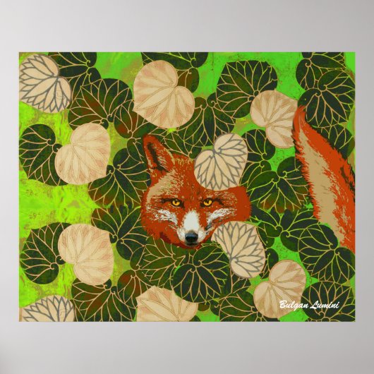 RED FOX UNTER DEN GRÜNEN BLÄTTER UND FOLIAGE POSTER (Vorne)