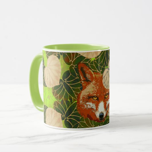 RED FOX UNTER DEN GRÜNEN BLÄTTER UND FOLIAGE TASSE (Vorderseite Links)