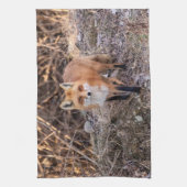 Red Fox up nah und persönlich Geschirrtuch (Vertikal)