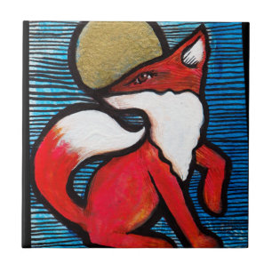Red Fox Vollmond Loyal Foxes MoonChild Fliese