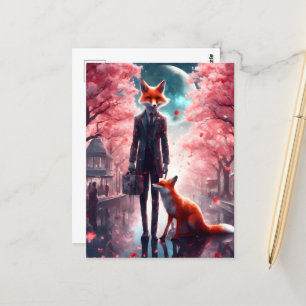 Red Fox Walking mit einem kurzen Fall von Kirschbl Postkarte