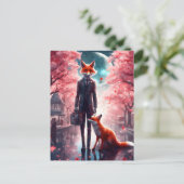 Red Fox Walking mit einem kurzen Fall von Kirschbl Postkarte (Stehend Vorderseite)