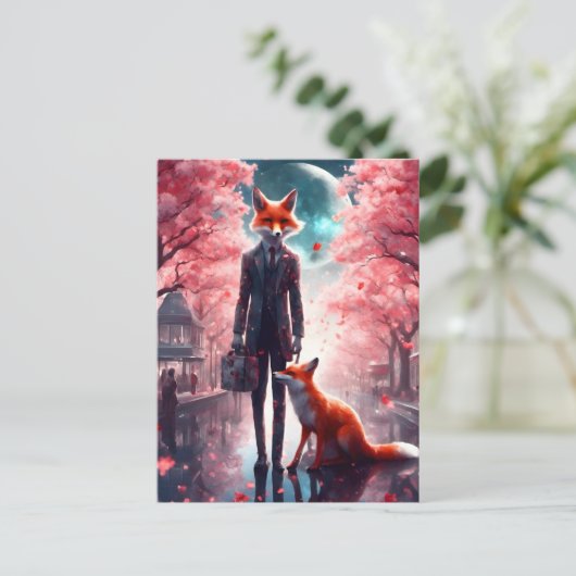 Red Fox Walking mit einem kurzen Fall von Kirschbl Postkarte (Stehend Vorderseite)