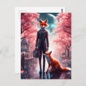 Red Fox Walking mit einem kurzen Fall von Kirschbl Postkarte (Vorne/Hinten)