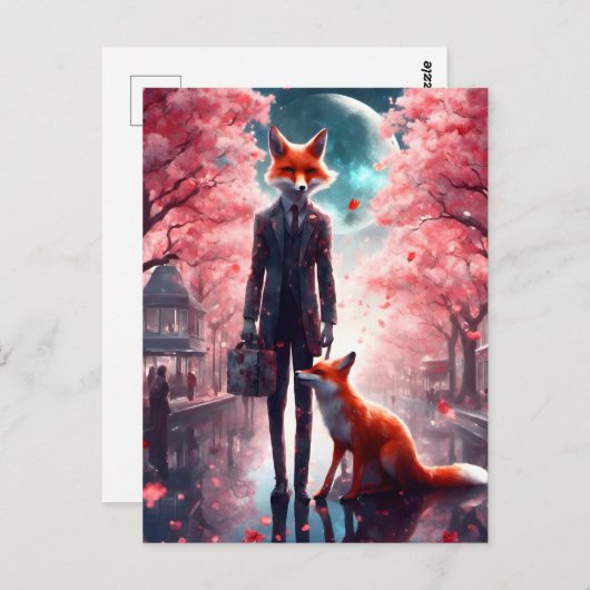 Red Fox Walking mit einem kurzen Fall von Kirschbl Postkarte (Vorne/Hinten)