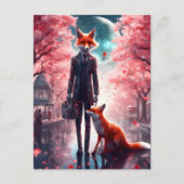 Red Fox Walking mit einem kurzen Fall von Kirschbl Postkarte (Vorderseite)