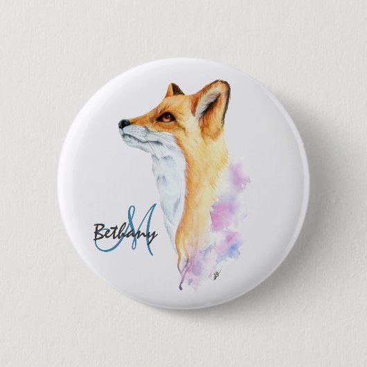 Red Fox Wasserfarbe Personalisiert Button (Vorderseite)