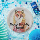 Red Fox Watercolor Birthday Boy Party Paper Plate Pappteller (Party)