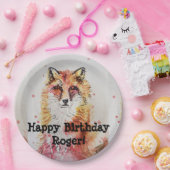 Red Fox Watercolor Birthday Boy Party Paper Plate Pappteller (Party)