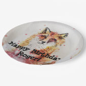 Red Fox Watercolor Birthday Boy Party Paper Plate Pappteller (Schrägansicht)