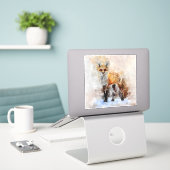 Red Fox Watercolor Portrait 02 Aufkleber (Laptop auf Schreibtisch)