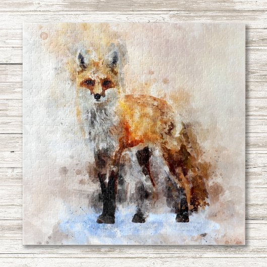 Red Fox Watercolor Portrait 02 Puzzle